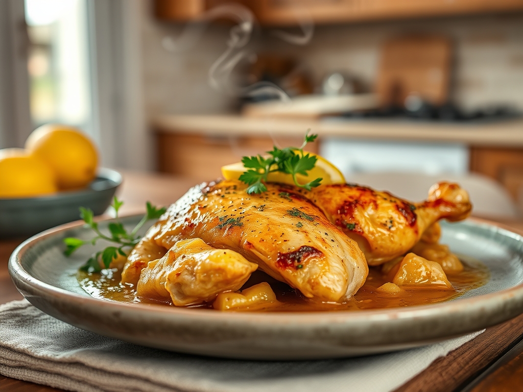 Pollo con limón y hierbas