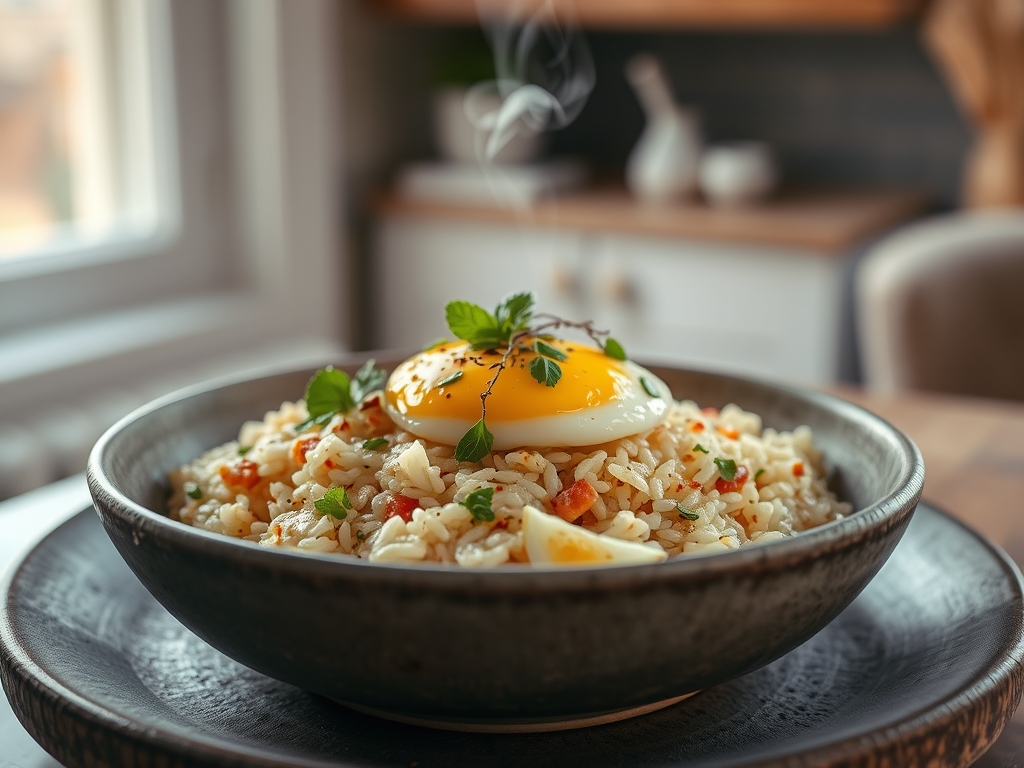 Bowl de arroz integral y huevo